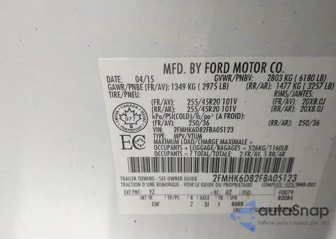2015 Ford Flex Limited from USA, damaged, VIN 2FMHK6D82FBA05123